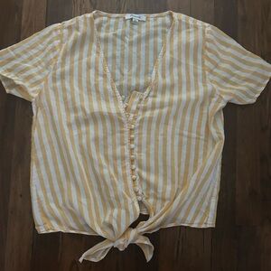 Madewell Yellow and White Striped Button-Down Top